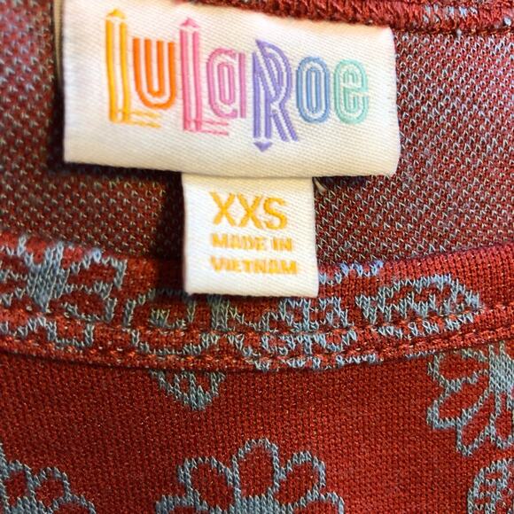 LuLaRoe Simply Comfortable Red Turquoise Print Dress Short Sleeve Scoop Neck XXS - Picture 13 of 16